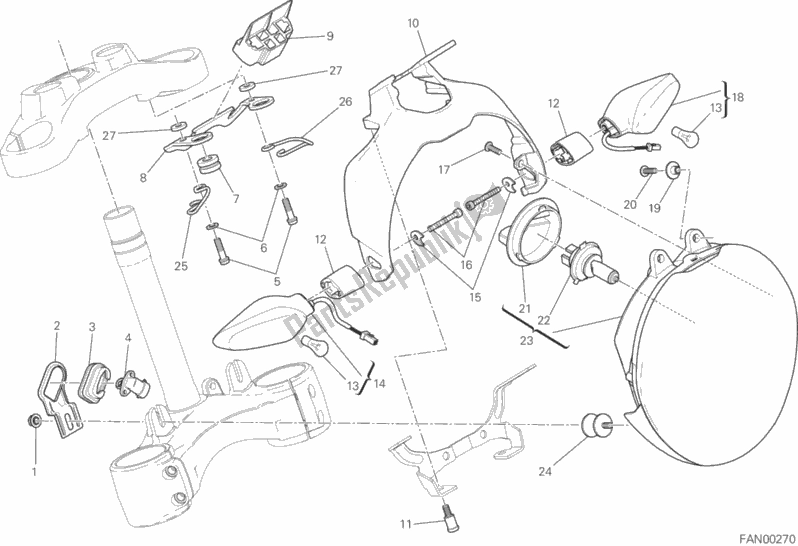 All parts for the Headlight of the Ducati Monster 821 Stripes 2017